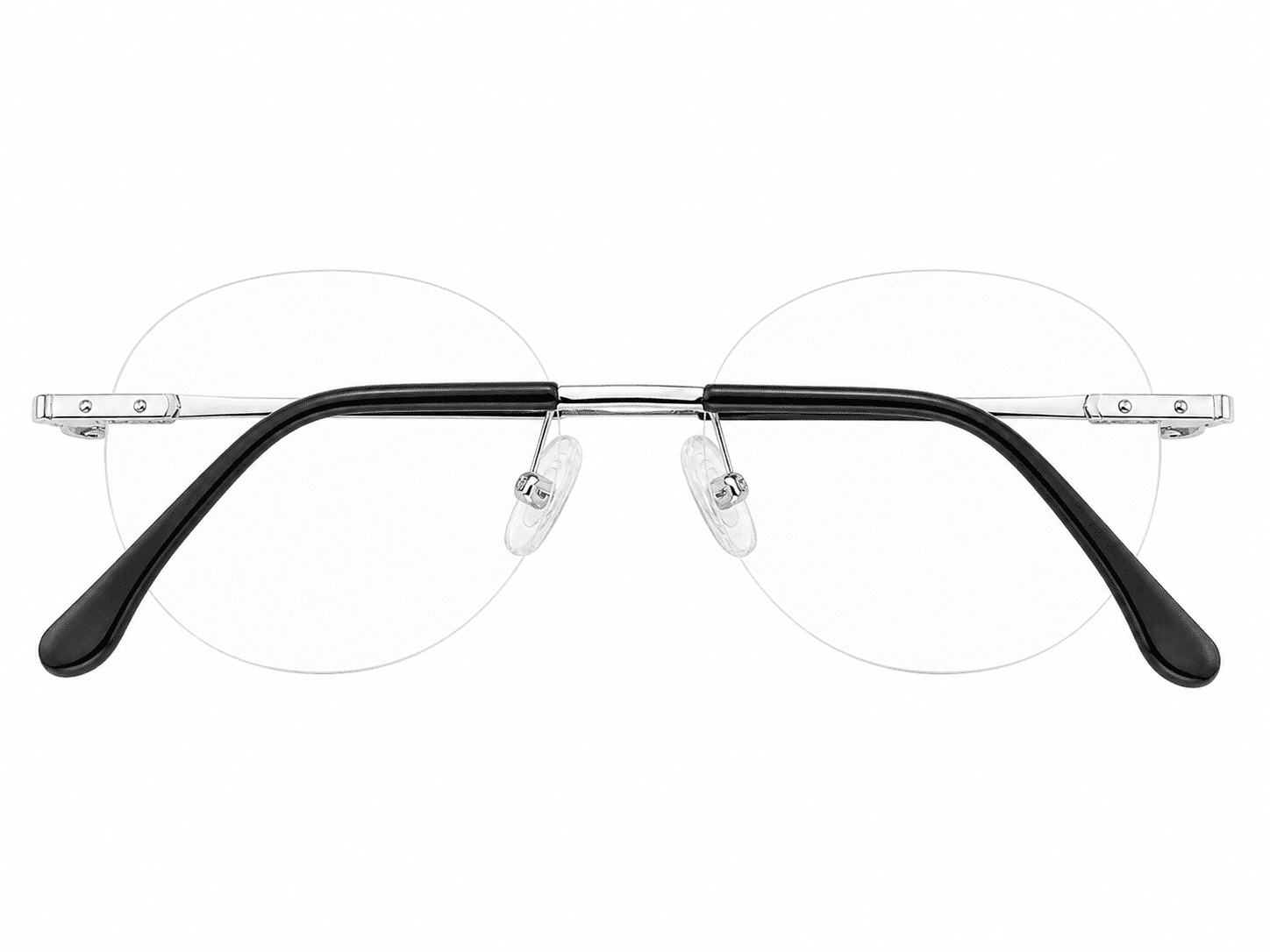 Frameless Silver Black Round Eyeglasses - Image 6