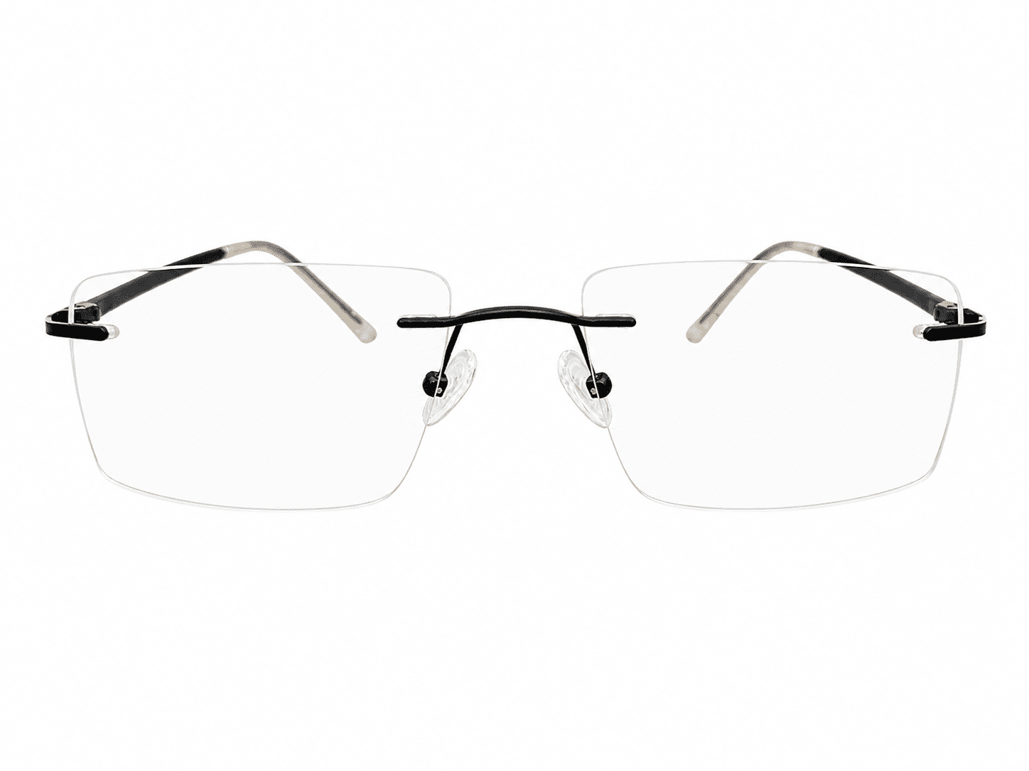 Frameless soft edge rectangle black reading glasses with lightweight modern design and clear reading lenses