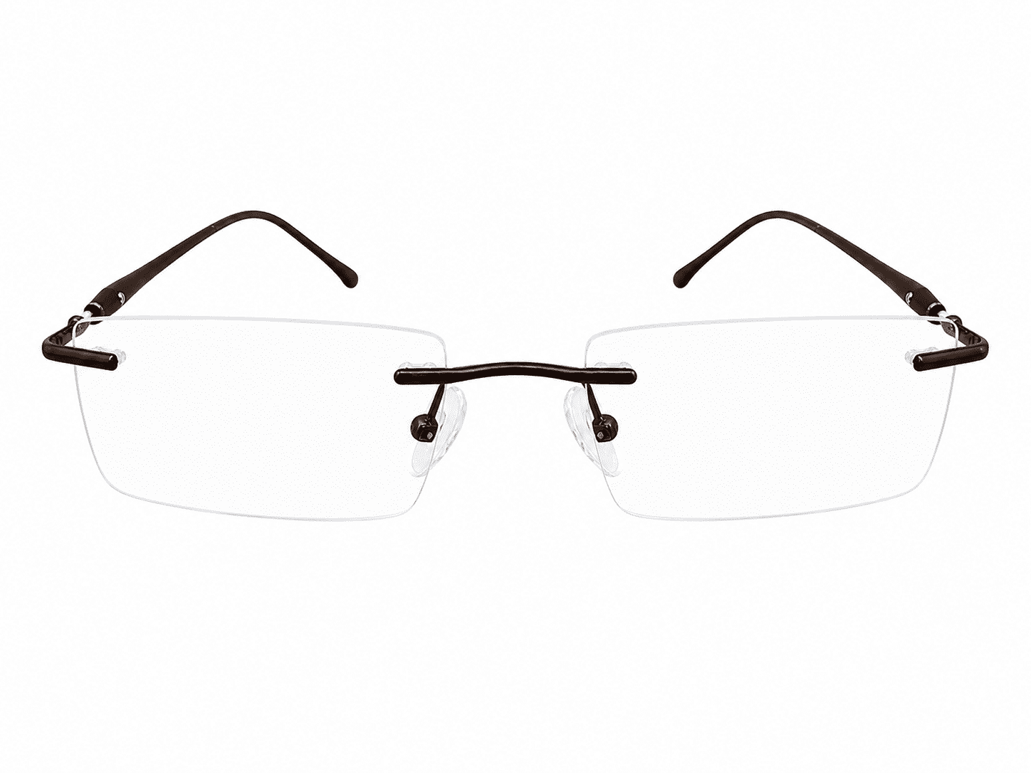 Frameless soft edge rectangle aluminum dark brown Progressive reading glasses with lightweight modern design and clear reading lenses
